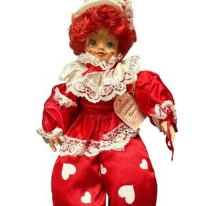 Brinns 1986 February Calendar Clown Doll Red Heart Satin Lace Collector